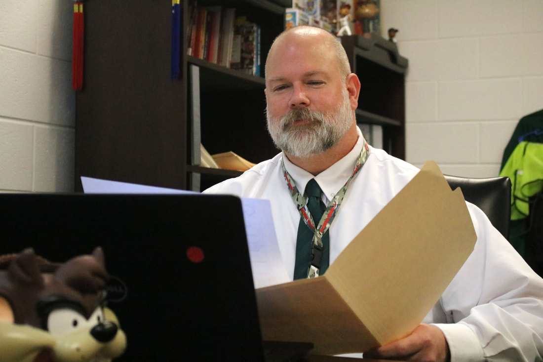 Thomas Thrailkill, Assistant Principal at WGHS, works to get schedules ready for next year.